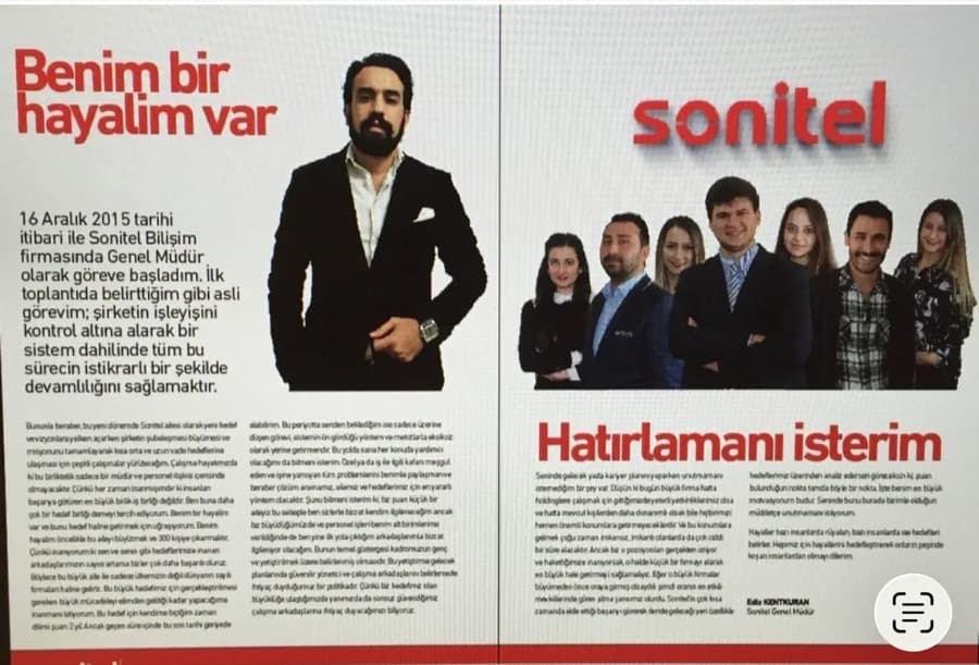 Sonitel kurum içi yayınından röportaj sayfası: Benim bir hayalim var